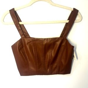 Jason Wu Brown Western Vegan Leather Sleeveless Bustier Crop festival Zip Top XS